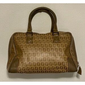 FENDI Vintage Zucchino Bauletto Boston Bag Leather Taupe Beige VTG Fendi S.A.S.